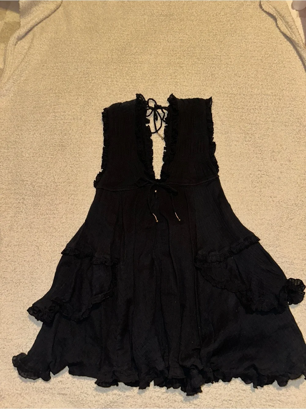 Free People Black Ruffle Tiered Mini Dress
